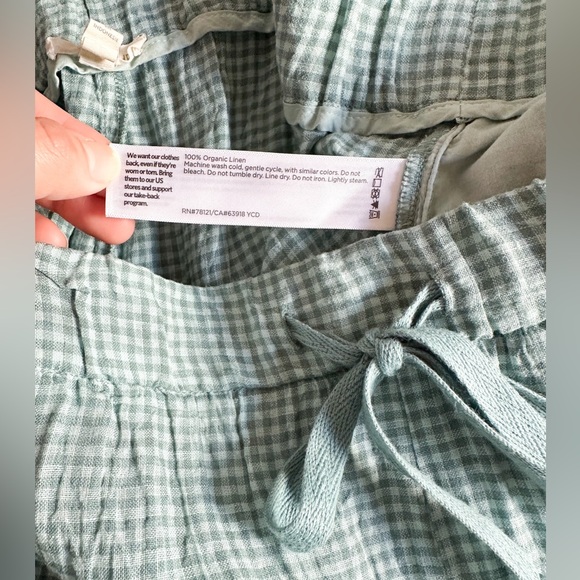 Eileen Fisher Puckered Check Button Down Shirt and Short Linen Set - Picture 8 of 9